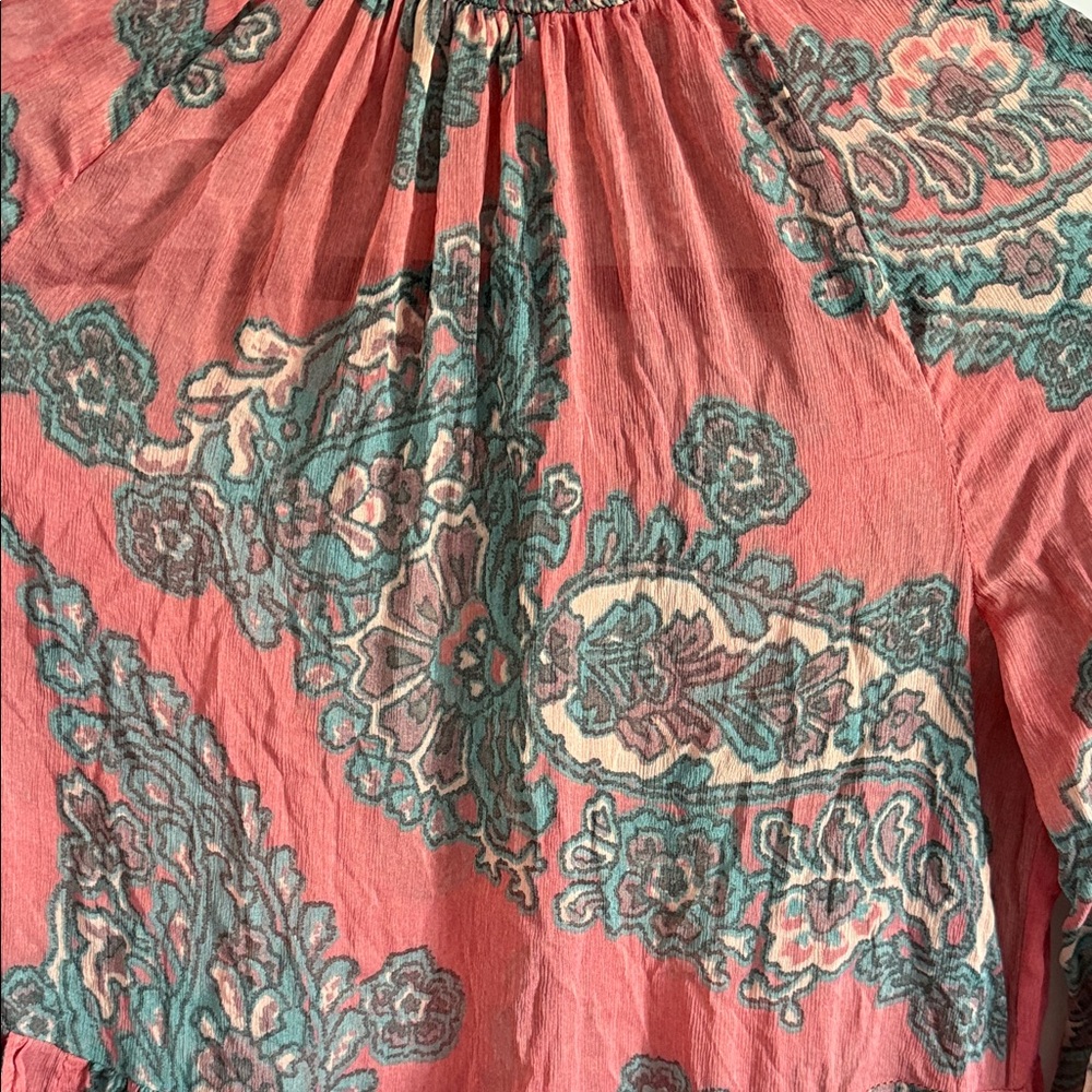 Free People Floral Paisley Patterned Sheer Long Sleeve Tunic Size XS - Picture 2 of 7